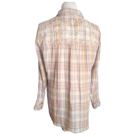 Free People Magical Plaid Embroidered Button Long Sleeve Top Gray & Orange Small - Picture 4 of 12